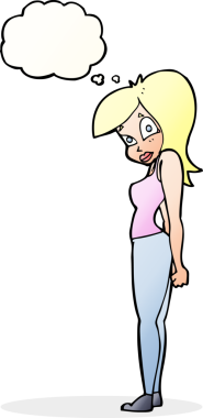 Bir insan tarafından çizilmiş düşünce baloncuğu olan güzel bir kadın.