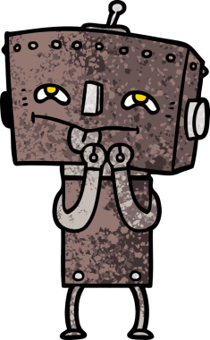 Bir insan tarafından çizilmiş çizgi film robotu