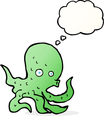 Bir insan tarafından çizilmiş düşünce baloncuklu ahtapot.