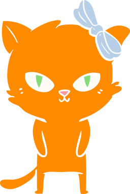 Sevimli düz renkli çizgi film kedisi bir insan tarafından çizilmiş.