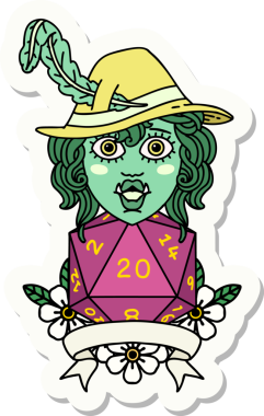 Bir insan tarafından çizilmiş 20 zarlı yarım ork şairin çıkartması.