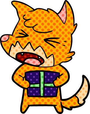 Bir insan tarafından çizilmiş Noel hediyeli kızgın çizgi film tilkisi.