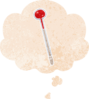 grunge 'da düşünce baloncuğu olan karikatür termometresi bir insan tarafından çizilmiş sıkıntılı retro desen biçimi