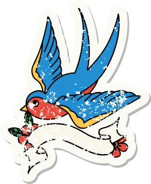 Bir insan tarafından çizilmiş bir kırlangıç sancağına sahip eski bir etiket.