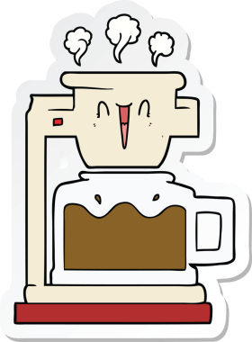 Bir insan tarafından çizilmiş dumanı tüten bir kahve makinesinin çıkartması.