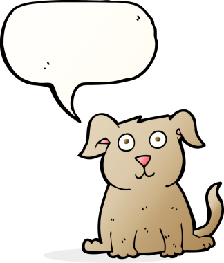 bir insan tarafından çizilmiş konuşma balonlu mutlu bir köpek.