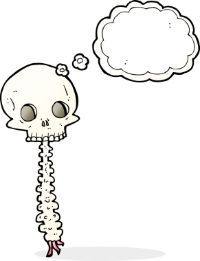 Bir insan tarafından çizilmiş düşünce baloncuklu ürkütücü karikatür.