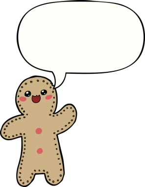 Bir insan tarafından çizilmiş konuşma balonlu zencefilli kurabiye adam.