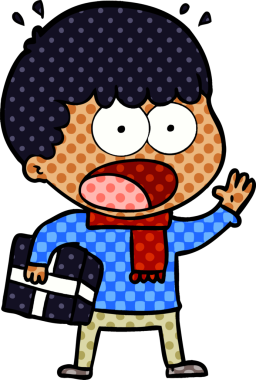 Bir insan tarafından çizilmiş bir hediyeyle şok olmuş bir adam.