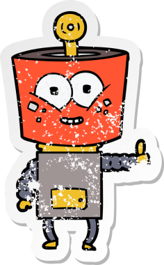 Bir insan tarafından çizilen mutlu çizgi film robotunun sıkıntılı çıkartması.