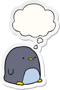 Bir insan tarafından çizilmiş, düşünce baloncuğu olan sevimli penguen karikatürü.