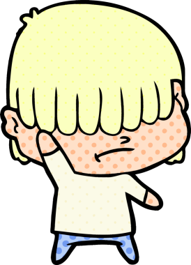 Bir insan tarafından çizilmiş dağınık saçlı çizgi film çocuğu.