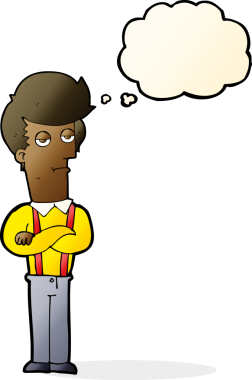 Bir insan tarafından çizilen düşünce baloncuğu ile sıkılmış adam çizgi filmi