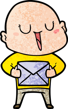 Bir insan tarafından çizilmiş mutlu, kel bir adam.