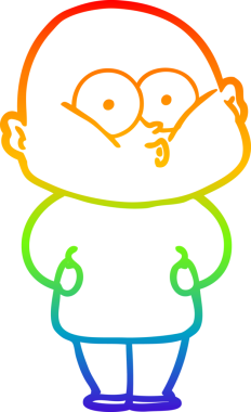 Gökkuşağı gradyan çizgi çizimi bir insan tarafından çizilmiş kel bir adamın çizimi