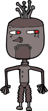 Bir insan tarafından çizilmiş çizgi film robotu