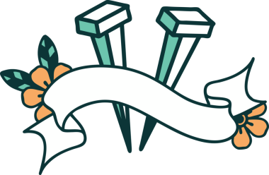 Bir insan tarafından çizilmiş demir çivi sancağıyla geleneksel dövme