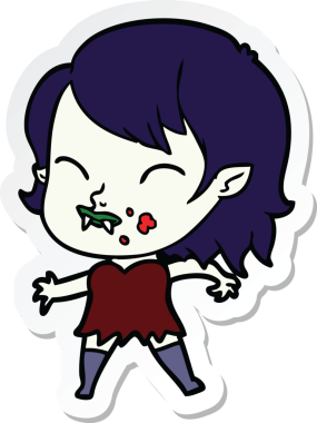 Bir insan tarafından çizilmiş yanağında kan olan vampir bir kızın çıkartması.