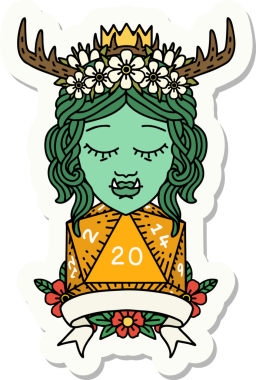 Bir insan tarafından çizilmiş 20 zarlı Ork Druid karakterinin çıkartması.