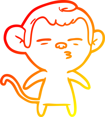 Bir insan tarafından çizilmiş şüpheli bir maymunun sıcak çizgi çizimi