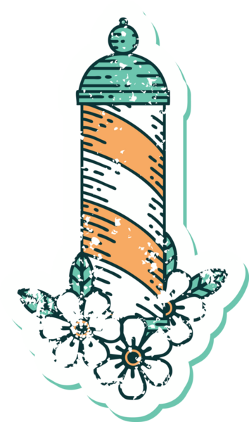 Bir insan tarafından çizilmiş berber direğinin sembolik dövmeli görüntüsü.