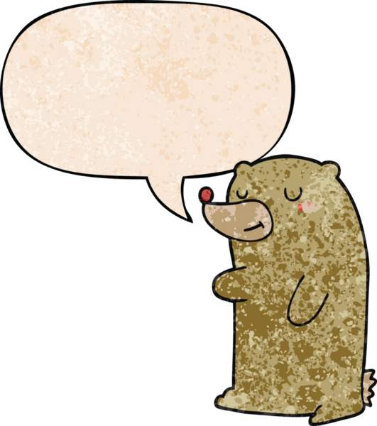 Bir insan tarafından çizilmiş eski tarz konuşma baloncuğu olan sevimli çizgi film ayısı.