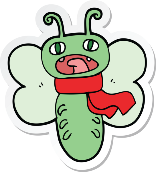 Bir insan tarafından çizilmiş komik bir kelebeğin çıkartması.