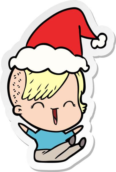 Bir insan tarafından çizilmiş Noel Baba şapkası giyen mutlu bir hippi kızın el yazısı.