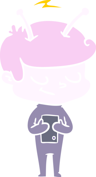 Bir insan tarafından çizilmiş düz renkli çizgi film uzay adamı.