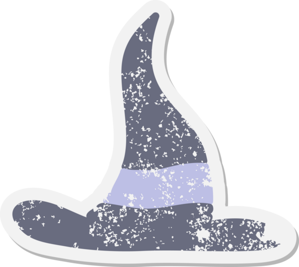 Bir insan tarafından çizilmiş ürkütücü cadı şapkası grunge çıkartması.