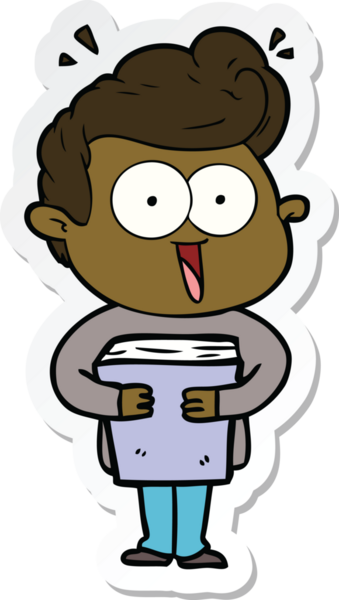 Bir insan tarafından çizilmiş kitabı olan bir karikatürcünün çıkartması.