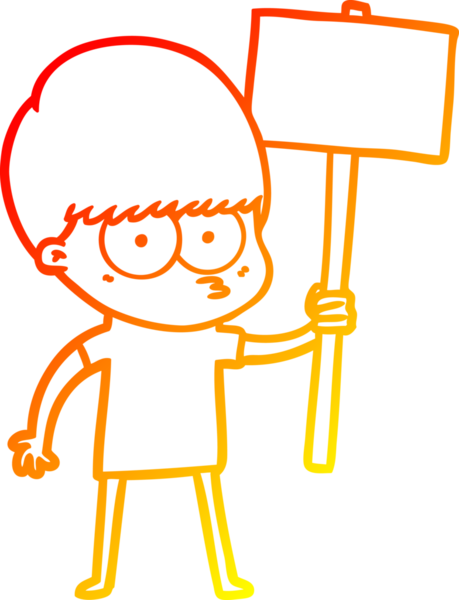 Bir insan tarafından çizilmiş levhayı tutan gergin bir çizgi film çocuğunun sıcak çizgi çizimi