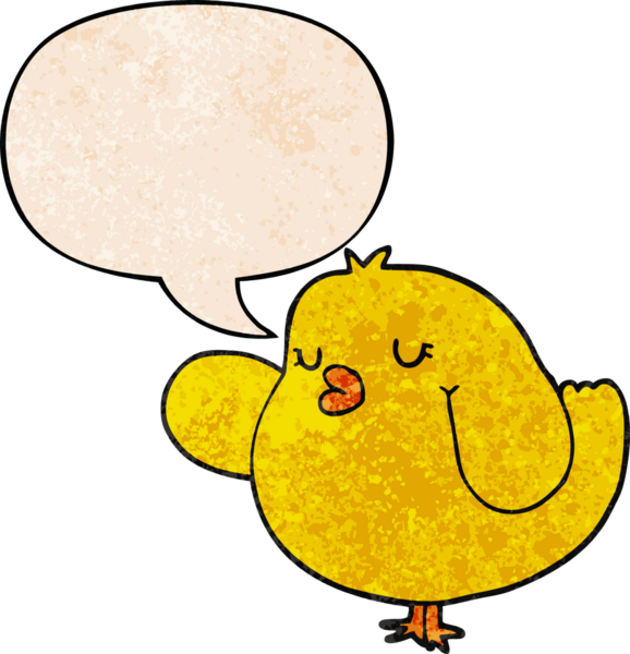Konuşma baloncuğu olan karikatür kuşu insan tarafından çizilmiş eski doku.