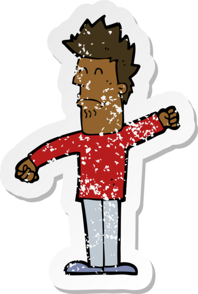 Bir çizgi filmin gerilimli retro yapıştırması bir insan tarafından çizilmiş stresli bir adam