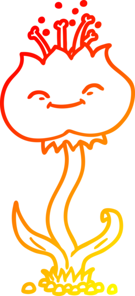 Bir insan tarafından çizilmiş sevimli bir karikatür çiçeğinin sıcak çizgi çizimi