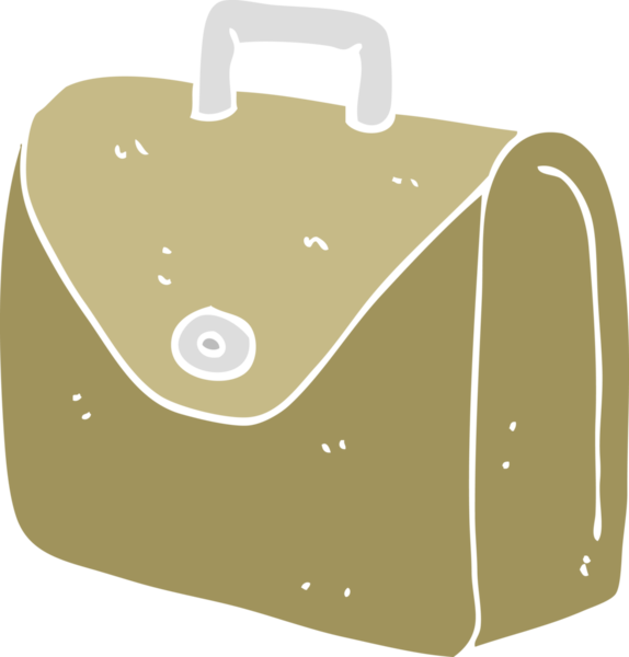 Bir insan tarafından çizilmiş eski evrak çantasının düz renk çizimi