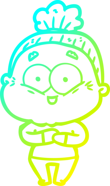 Bir insan tarafından çizilmiş, mutlu, yaşlı bir kadının çizimi.