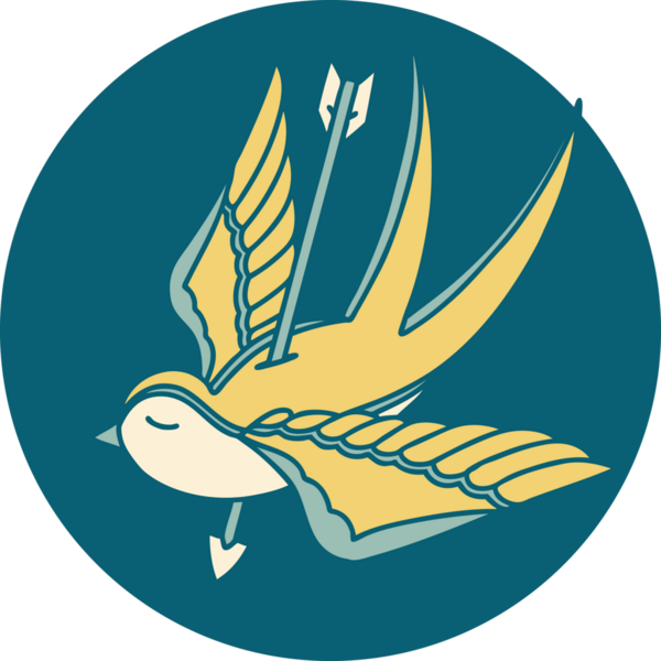 Bir insanın çizdiği okla delinmiş bir kırlangıcın ikonik dövme şekli