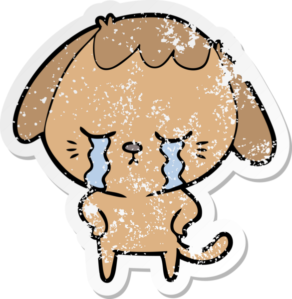 Bir insan tarafından çizilmiş ağlayan şirin bir köpek yavrusu çıkartması.