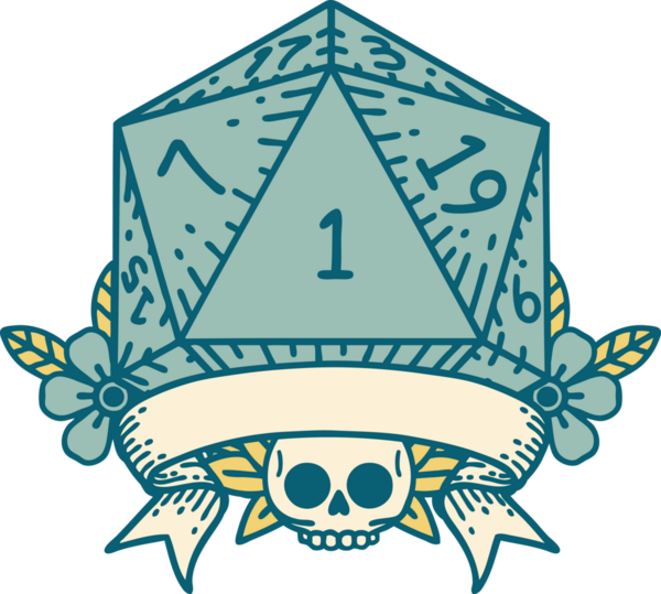 Retro Dövme Biçimi Doğal Bir d20 zar bir insan tarafından çizildi