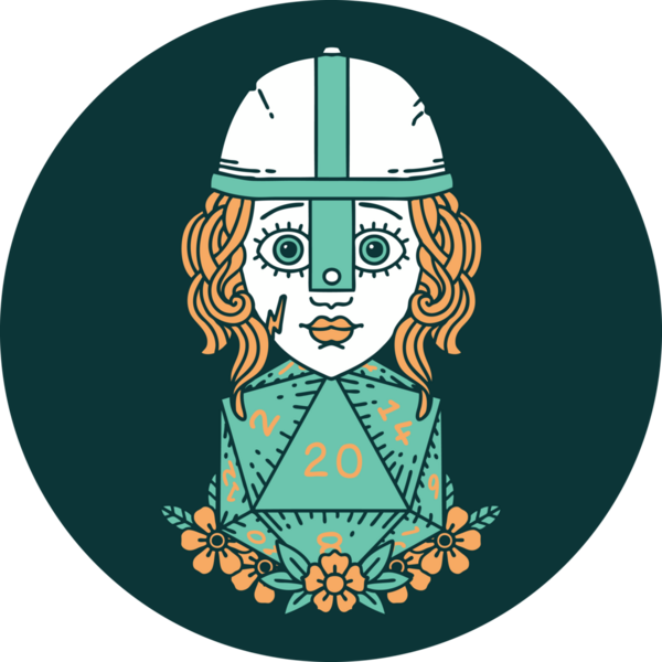 Bir insan tarafından çizilmiş 20 D20 zarlı insan dövüşçüsü simgesi