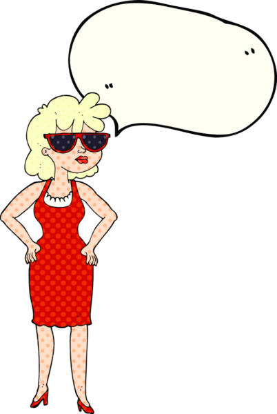 Bir insan tarafından çizilmiş güneş gözlüğü takan çizgi film karakteri kadın.