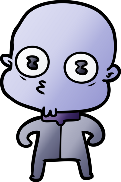 Bir insan tarafından çizilmiş garip kel uzay adamı çizgi filmi.