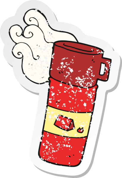 Bir insan tarafından çizilmiş karikatür kamp şişesinin gerilimli retro yapıştırması.