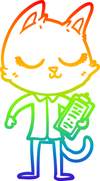 Gökkuşağı gradyan çizgisi sakin bir çizgi film kedisinin panosu bir insan tarafından çizilmiş.