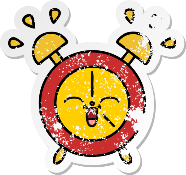 Bir insan tarafından çizilmiş sevimli bir çizgi film çalar saatinin sıkıntılı çıkartması.