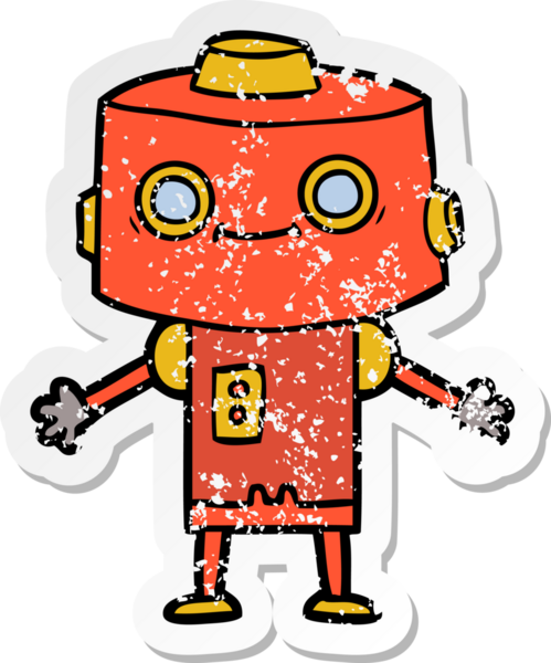 Bir insan tarafından çizilmiş karikatür robotunun sıkıntılı çıkartması.