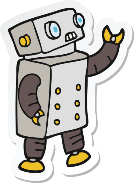 Bir insan tarafından çizilmiş robot karikatür çıkartması.