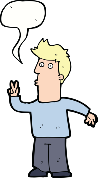 Bir insan tarafından çizilmiş konuşma balonuyla barış işareti yapan çizgi film adamı.