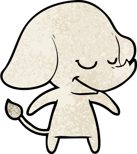 Bir insan tarafından çizilmiş gülümseyen bir fil.